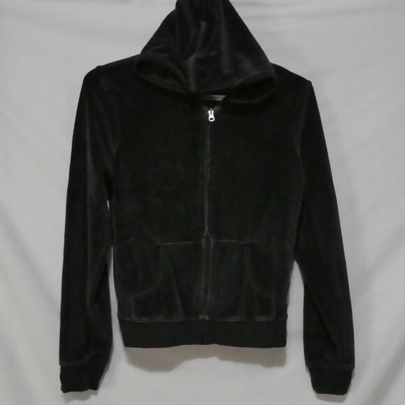 Y2K - GAP - Stretch | medium | Black Zip-Up Velour Hooded Jacket | Pockets - Picture 2 of 16
